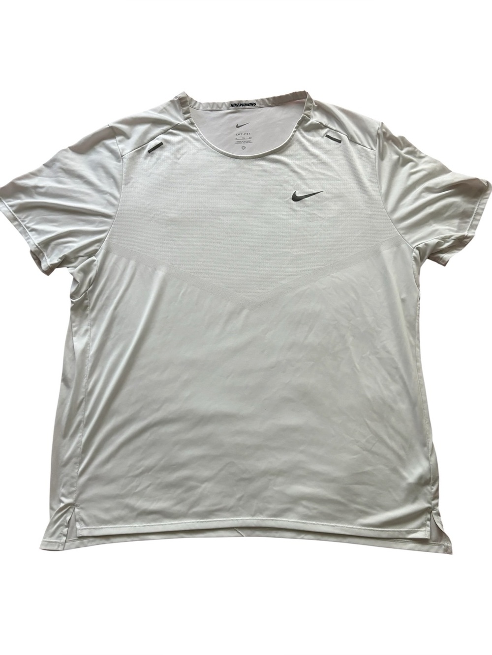 Nike Men's White Short-Sleeve Dri-FIT Athletic Tee with Black Swoosh